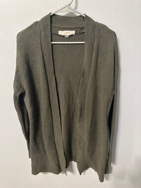 LOFT Olive Open-Front Knit Cardigan
